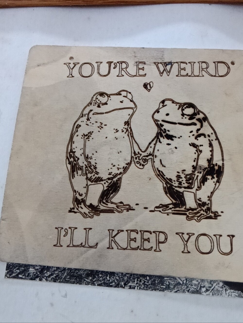 Beige Frog Pair Wood Wall Art - You're Weird I'll Keep You